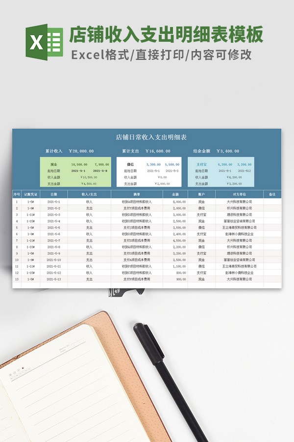 店铺收入支出明细表模板